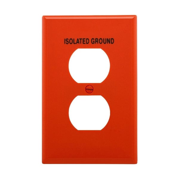 EATON PJ8IG PJ Series Decorator Duplex Grounding Isolated Mid-Sized Receptacle Wallplate, 1 Gang, 4.87 in H x 3.12 in W, Polycarbonate/Thermoplastic, Orange