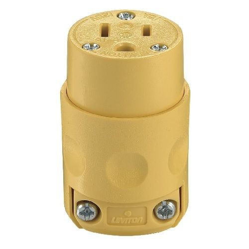 Leviton® 515CV Cable Mount Grounding Straight Blade Connector, 125 VAC, 15 A, 2 Poles, 3 Wires, Yellow