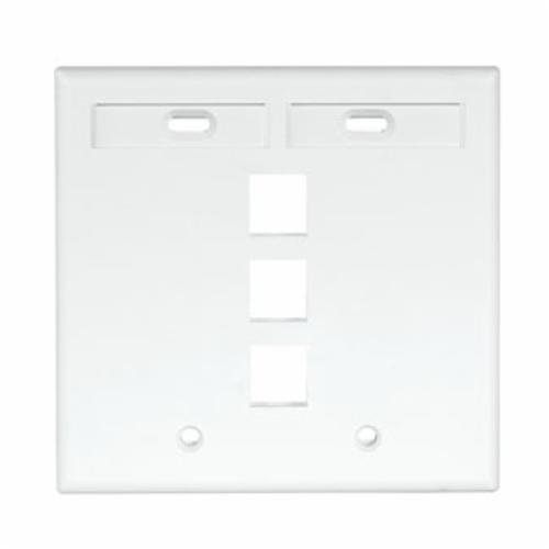 42080-3WPLeviton® QuickPort® 42080-3WP Standard Size Wallplate With ID Window, 2 Gangs, 4-5/8 in W, Plastic, Flush Mount
