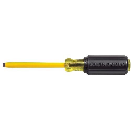 Klein® Cushion-Grip® 620-4 Screwdriver, 1/4 in Cabinet Point, Steel Shank, 8-11/32 in OAL, Plastic Handle, Black Oxide/Polished Chrome, ANSI/ASME Specified