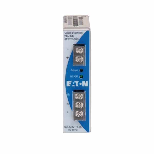 PSG240EEATON PSG240E 1-ph Low Profile DC Power Supply, 100 to 240 VAC, 85 to 264 VAC, 100 to 375 VDC Input, 24 VDC Output, 240 W Power Rating, 2.9 A, DIN Rail Mount