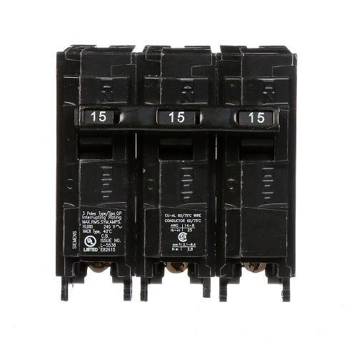 Siemens Q315 Low Voltage Miniature Residential Molded Case Circuit Breaker With Insta-Wire, 240 VAC, 15 A, 10 kA Interrupt, 3 Poles, Thermal/Magnetic Trip
