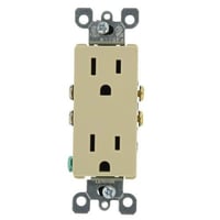 Leviton® Decora® 5325-I Duplex Grounding Straight Blade Receptacle, 125 VAC, 15 A, 2 Poles, 3 Wires, Ivory