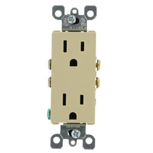 Leviton® Decora® 5325-I Duplex Grounding Straight Blade Receptacle, 125 VAC, 15 A, 2 Poles, 3 Wires, Ivory