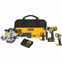 DeWALT® DCK491L2 4-Tool Compact Cordless Combination Kit, Tools: Circular Saw, Hammer Drill, Reciprocating Saw, 20 VDC, 3 Ah Lithium-Ion Battery, Brushed Motor