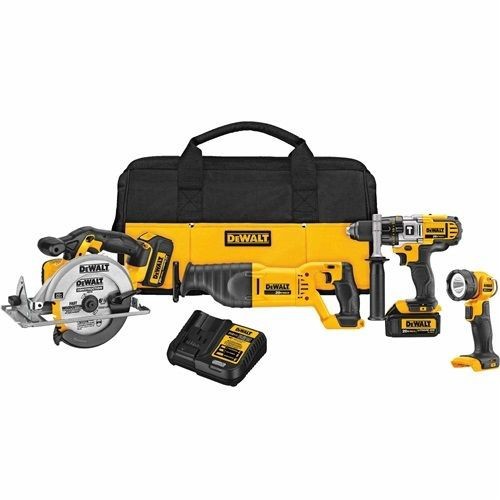 DeWALT® DCK491L2 4-Tool Compact Cordless Combination Kit, Tools: Circular Saw, Hammer Drill, Reciprocating Saw, 20 VDC, 3 Ah Lithium-Ion Battery, Brushed Motor