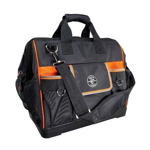 Klein® Tradesman Pro™ 55469 42-Pockect Wide Open Zipper Closure Tool Bag, 1680D Ballistic Weave, Black/Orange
