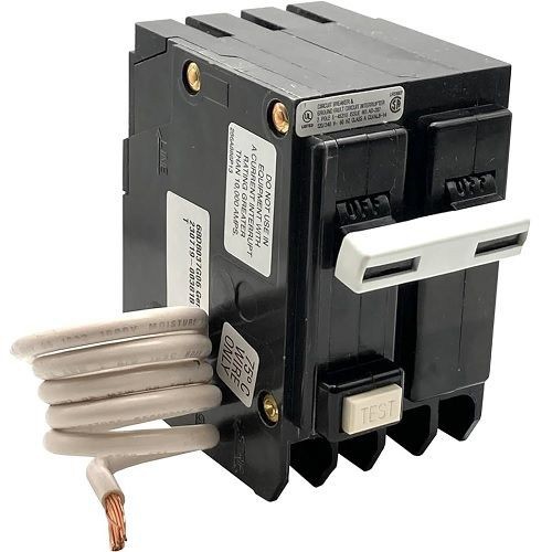 GE Q-Line® Self Test Ground Fault Circuit Breaker, 120/240 VAC, 50 A, 10 kA, 2 Poles, Non-Interchangeable Trip