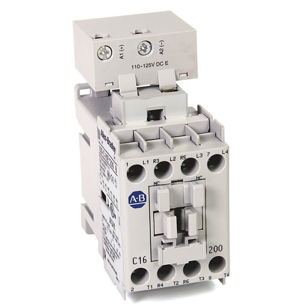 Allen-Bradley 100-C16EJ300 Contactor, 16 A, IEC, 24V50/60Hz/24VDC Elec Cl, Electronic, 3 NO poles & 1 NC Pole, 24V DC Electronic, No Contact Configuration, Single Pack, Line Side Coil Termination, Screw Terminals, Motor Load