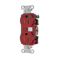 8200REDLTRAWiring Device-Kellems Hubbell-PRO™ 8200REDLTRA 1-Phase Duplex Heavy Duty Tamper-Resistant Straight Blade Receptacle With Power Indicating LED, 125 VAC, 15 A, 2 Poles, 3 Wires, Red