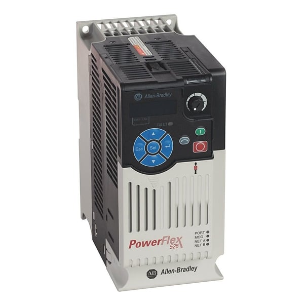 25B-B017N104Allen-Bradley 25B-B017N104 PowerFlex 525 AC Drive, with Embedded EtherNet/IP and Safety, 240 VAC, 3 Phase, 5 HP, 4 kW Normal Duty; 5 HP, 4 kW Heavy Duty, Frame B, IP20 NEMA / Open Type, No Filter