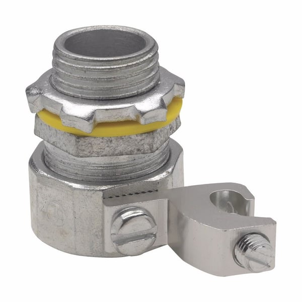 LTB200GEATON Crouse-Hinds Liquidator™ LT100G Liquid Tight Non-Insulated Straight Threaded Conduit Connector With 14 to 4 AWG Aluminum Grounding Lug, 1 in Trade, Malleable Iron, Electro-Plated Zinc