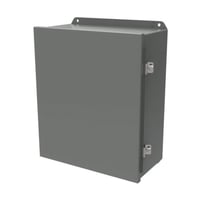 Hammond® HJ664HLP Less Panel Junction Box With Stainless Steel Clamps, 6 in H x 6 in W x 4 in D, Hinged Cover, NEMA 3R/4/12/13/IP66 NEMA Rating, 14 ga Mild Steel