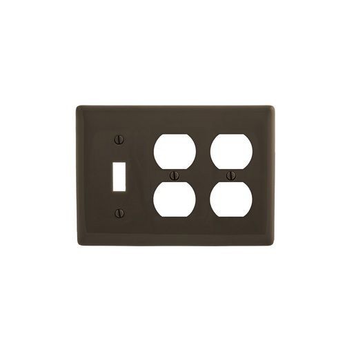 Bryant Electric NP182 Standard Combination Wallplate, 3 Gangs, Brown, 4.63 in H x 6.5 in W, Nylon