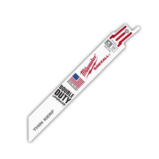 Milwaukee® SAWZALL® 48-01-6182 Double Duty Straight Back Thin Kerf Reciprocating Saw Blade, 6 in L x 3/4 in W, 14 TPI, Bi-Metal Body, Universal/Toothed Edge Tang