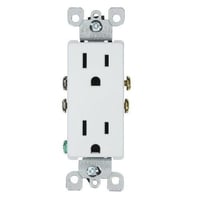 Leviton® Decora® 5325-W Duplex Grounding Straight Blade Receptacle, 125 VAC, 15 A, 2 Poles, 3 Wires, White