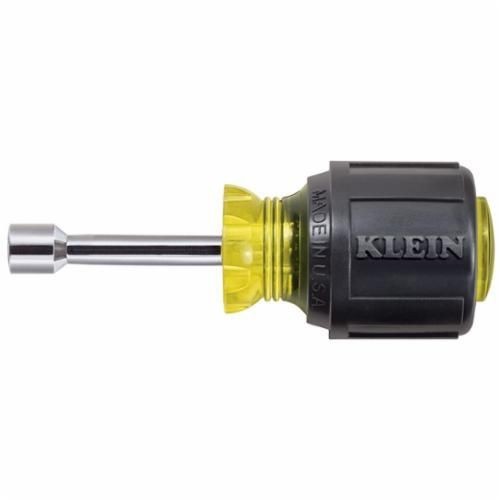 Klein® Cushion-Grip® 610-1/4 Stubby Nutdriver, 1/4 in, Hollow Shank, Cushion Grip Handle, Polished Chrome