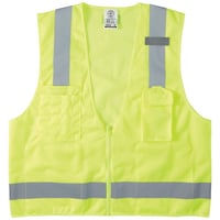 60269Klein® 60268 Safety Vest, XL, Hi-Viz Yellow, Polyester, Front Zipper Closure, 8 Pockets, ANSI Class: Type R Class 2, ANSI/ISEA 107-2015