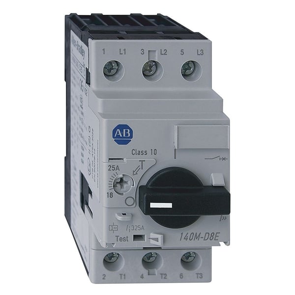 Allen-Bradley 140M-D8E-C25 Circuit-Breaker, Motor Protection, 18 - 25A, MxRtg MCPs(no OvPrt)is 1200.0A, Frame Size D, High Breaking Capacity, No Bus Bar Mount, 25 A, No Knob Adaptor Modification, Std Mgntc Trp (Fxd at 13 x le) Trigger Constraints