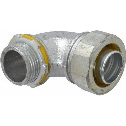 Crouse-Hinds Liquidator™ LT12590 LT Series Non-Insulated Liquidtight Conduit Connector, 1-1/4 in Trade, 90 deg, Malleable Iron, Electro-Plated Zinc