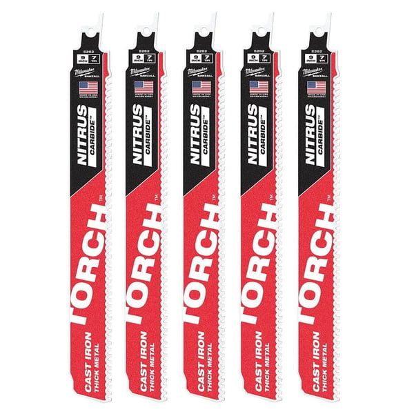 48-00-5562Milwaukee® SAWZALL® TORCH™ 48-00-5562 Saw Blade, 9 in L x 1 in W, 7 TPI, Cast Iron Body, Universal Tang
