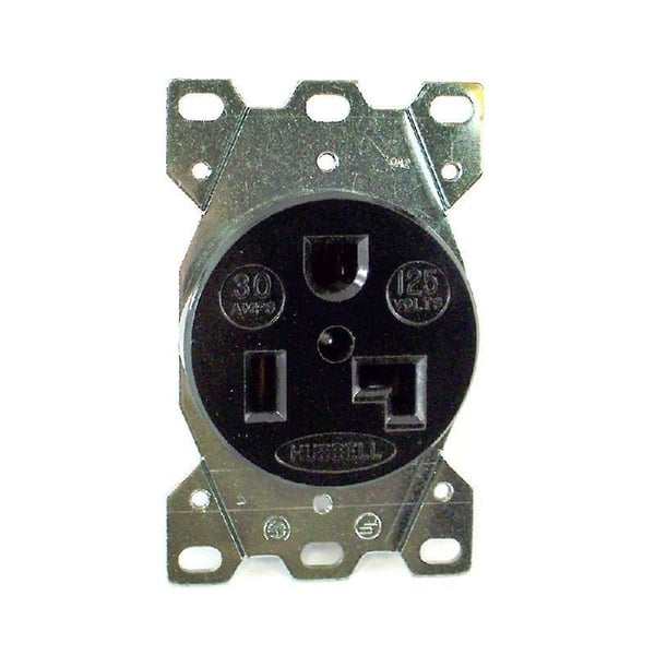 HBL9330Hubbell, Straight Blade Receptacle, Single, 2 Pole, 3 Wire, 30 Ampere, 250 Volts, Black