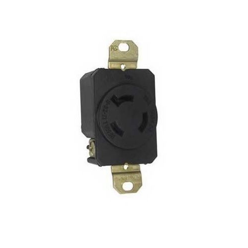 Pass & Seymour® L1220-R 3-Phase Single Turnlok Receptacle, 480 VAC, 20 A, 3 Poles, 3 Wires, Black