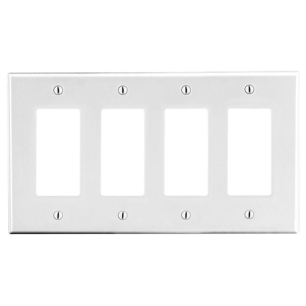 P264WPREMISE WIRING Wiring Device-Kellems P264W Non-Metallic Standard Wallplate, 4 Gangs, 4.63 in L x 8.31 in W, Polycarbonate Thermoplastic, White