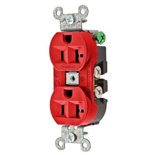 Wiring Device-Kellems Hubbell-PRO 5362R Duplex Heavy Duty Standard Straight Blade Receptacle, 125 VAC, 20 A, 2 Poles, 3 Wires, Red
