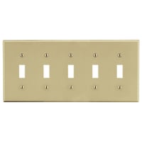 P5IPREMISE WIRING Wiring Device-Kellems P5I Non-Metallic Standard Wallplate, 5 Gangs, 4.63 in L x 10.12 in W, Polycarbonate Thermoplastic, Ivory