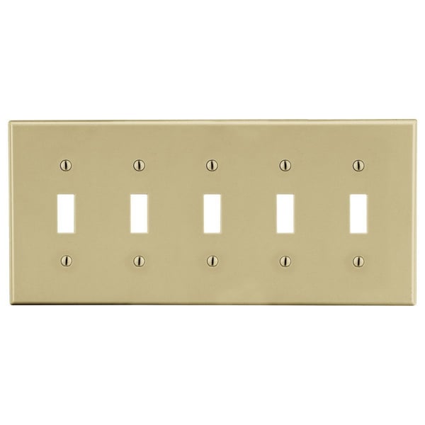 P5IPREMISE WIRING Wiring Device-Kellems P5I Non-Metallic Standard Wallplate, 5 Gangs, 4.63 in L x 10.12 in W, Polycarbonate Thermoplastic, Ivory