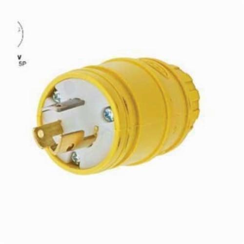 HBL24W47Wiring Device-Kellems Twist-Lock® Elastogrip® HBL24W47 Grounding Locking Plug, 125 VAC, 15 A, 2 Poles, 3 Wires, Yellow