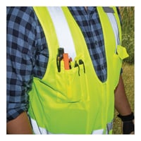 60268Klein® 60268 Safety Vest, XL, Hi-Viz Yellow, Polyester, Front Zipper Closure, 8 Pockets, ANSI Class: Type R Class 2, ANSI/ISEA 107-2015