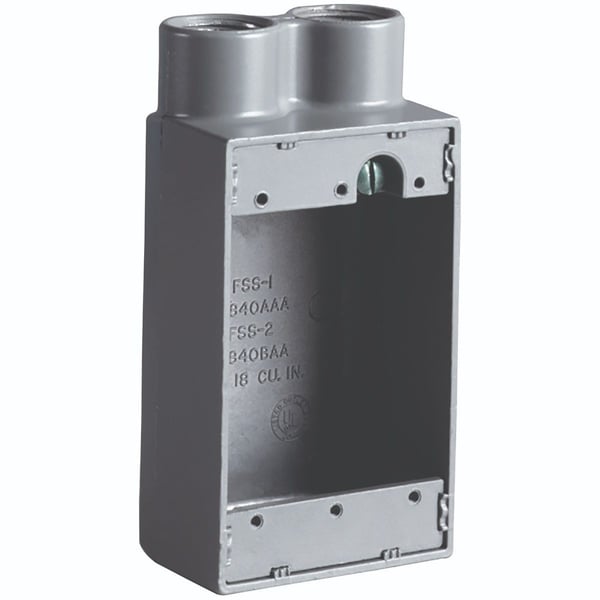 Killark® FSS-2 Cast Device Box, Copper Free Aluminum, 18 cu-in Capacity, 1 Gang, 1 Outlet, 5-1/2 in H x 2-7/8 in W x 2 in D