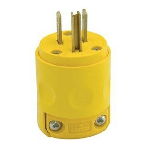 Leviton® 515PV Cable Mount Grounding Straight Blade Plug, 125 VAC, 15 A, 2 Poles, 3 Wires, Yellow