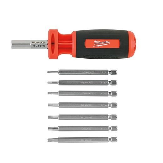 Milwaukee® 48-22-2103 10-in-1 Multi-Bit Screwdriver, 8 Pieces, Anti-Roll/Ergonomic Handle, Steel