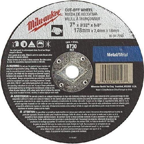 Milwaukee® 49-94-7050 General Purpose Cutting Wheel, 7 in Dia x 3/32 in THK, 5/8 in Center Hole, A25R Grit, Aluminum Oxide Abrasive
