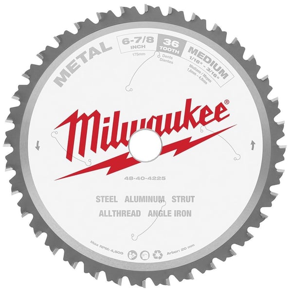 48-40-4225Milwaukee® 48-40-4225 Laser-Cut Circular Saw Blade, 6-7/8 in Dia x 0.05 in THK, 20 mm Arbor, 36 Teeth