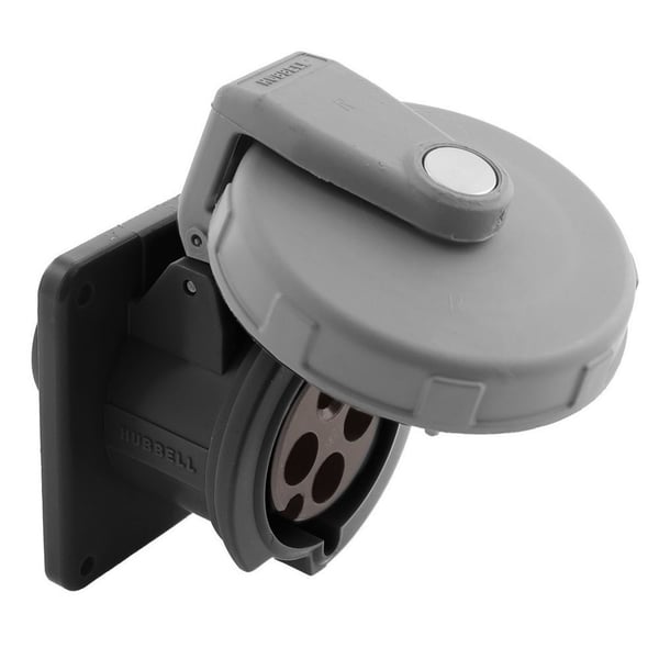HBL460R5WHUBBELL® HBL460R5W Watertight Pin and Sleeve Receptacle, 600 VAC, 60 A, 3 Poles, 4 Wires, Black