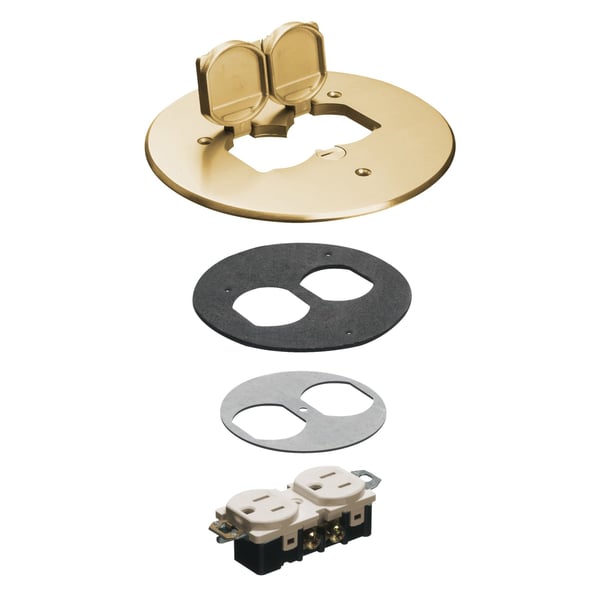 FLB6230MBArlington FLB6230MB Floor Box Cover Kit, 6 in Dia, 5.7 in L x 1/8 in W, Brass/Plastic