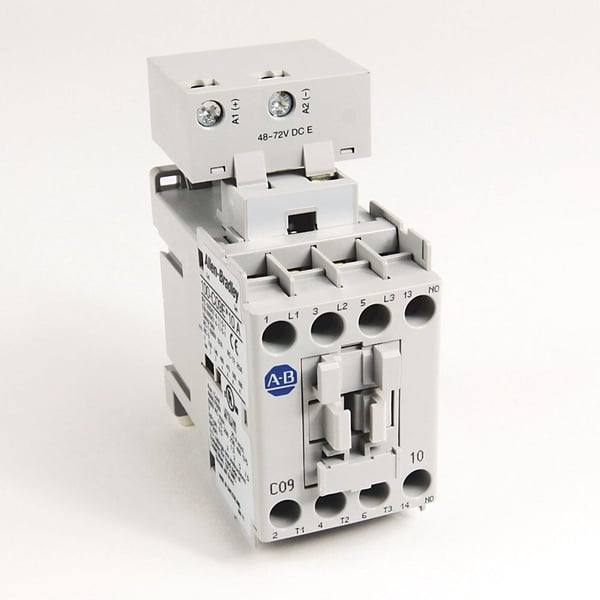 Allen-Bradley 100-C09UEJ10 Contactor, 9 A, 24V50/60Hz/24VDC Elec Cl, Electronic, 3 Normally Open poles, 24V DC Electronic, 1 NO Contacts & 0 NC Contacts, Single Pack, Load Side Coil Termination, Screw Terminals, Motor Load
