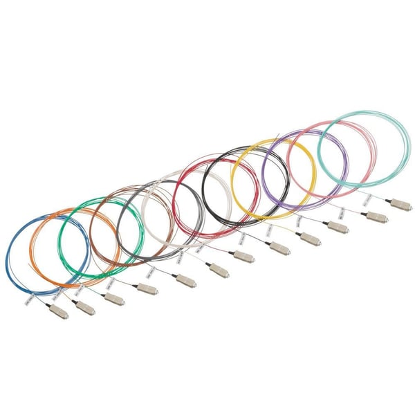 54PLC-KITLeviton® 54PLC-KIT Economy OM3 Multi-Mode Fiber Optic Pigtail Kit, 12 Fiber, 50 um Core, 3 m L, Aqua/Black/Blue/Brown/Green/Orange/Purple/Red/Rose/Slate/White/Yellow