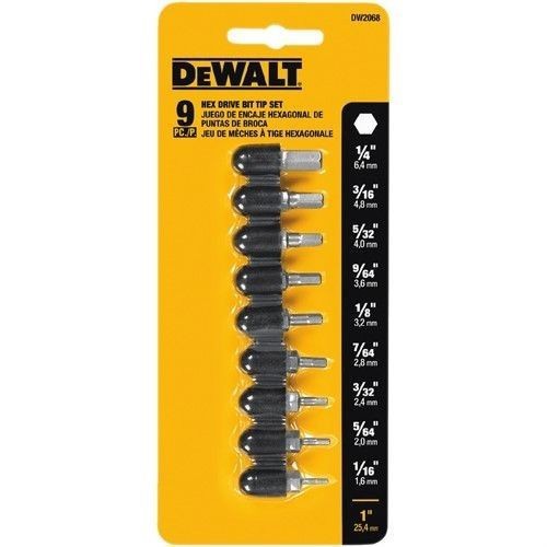 DeWALT® DW2068 Shock Resistant Hex Bit Set, 9 Pieces, HSS