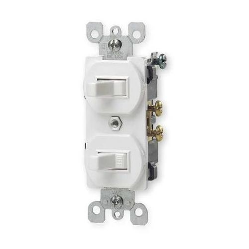 Leviton® 5224-2W Duplex Grounding AC Combination Switch With Receptacles, 15 A, 125 VAC, 1800 W, 1 Poles