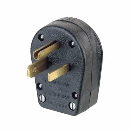 930Leviton® 930 Angled Cable Mount Grounding Straight Blade Plug, 125 VAC, 30 A, 50 A, 2 Poles, 3 Wires, Black