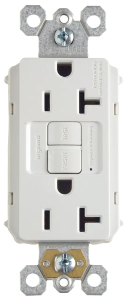 PT2097WPass & Seymour® PlugTail® PT2097W Duplex Self-Test GFCI Receptacle, 125 VAC, 20 A, 2 Poles, 3 Wires, White