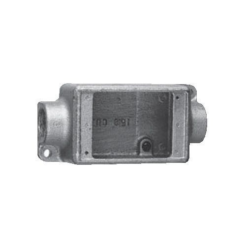 EATON Crouse-Hinds Condulet® FSC2 2-Entry Feed-Through Shallow Device Box With Mounting Lug And Ground Screw, 3/4 in Trade, 1 Gang, Feraloy® Iron Alloy, Aluminum Acrylic Painted/Electro-Galvanized