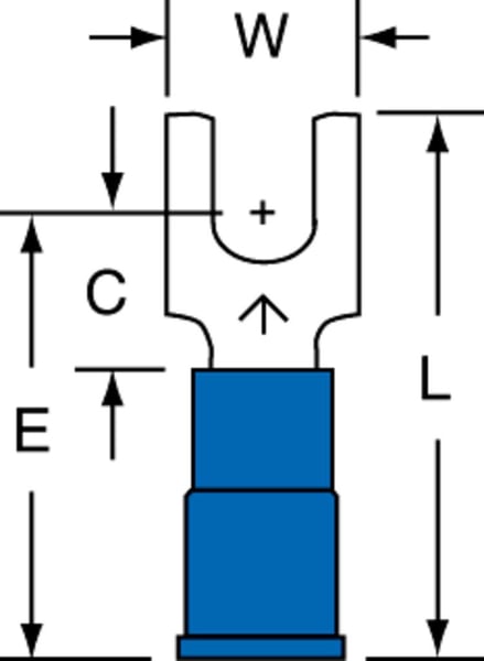 Data-Spec Sheet3M™ Scotchlok™ 051128-59033 Insulated Block Fork Terminal, 16 to 14 AWG Conductor, 0.85 in L, Butted Seam Barrel, Copper
