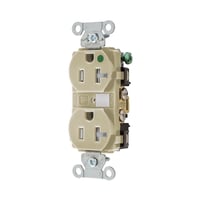 Wiring Device-Kellems Hubbell-PRO 8300IVTRA Duplex Heavy Duty Standard Tamper Resistant Straight Blade Receptacle, 125 VAC, 20 A, 2 Poles, 3 Wires, Ivory