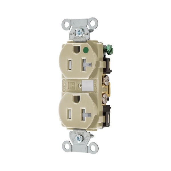 Wiring Device-Kellems Hubbell-PRO 8300IVTRA Duplex Heavy Duty Standard Tamper Resistant Straight Blade Receptacle, 125 VAC, 20 A, 2 Poles, 3 Wires, Ivory